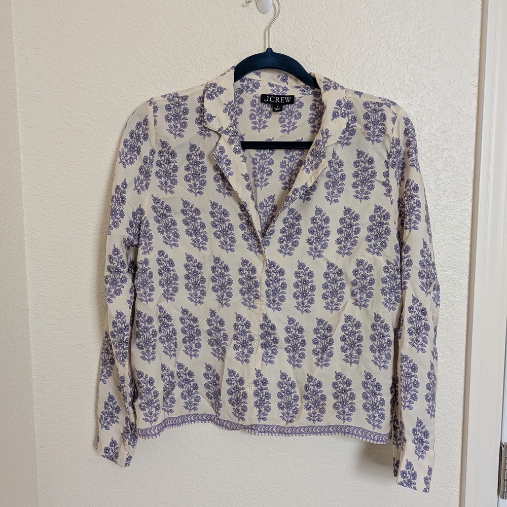 J. Crew Cream Blouse with Lavender Floral Print